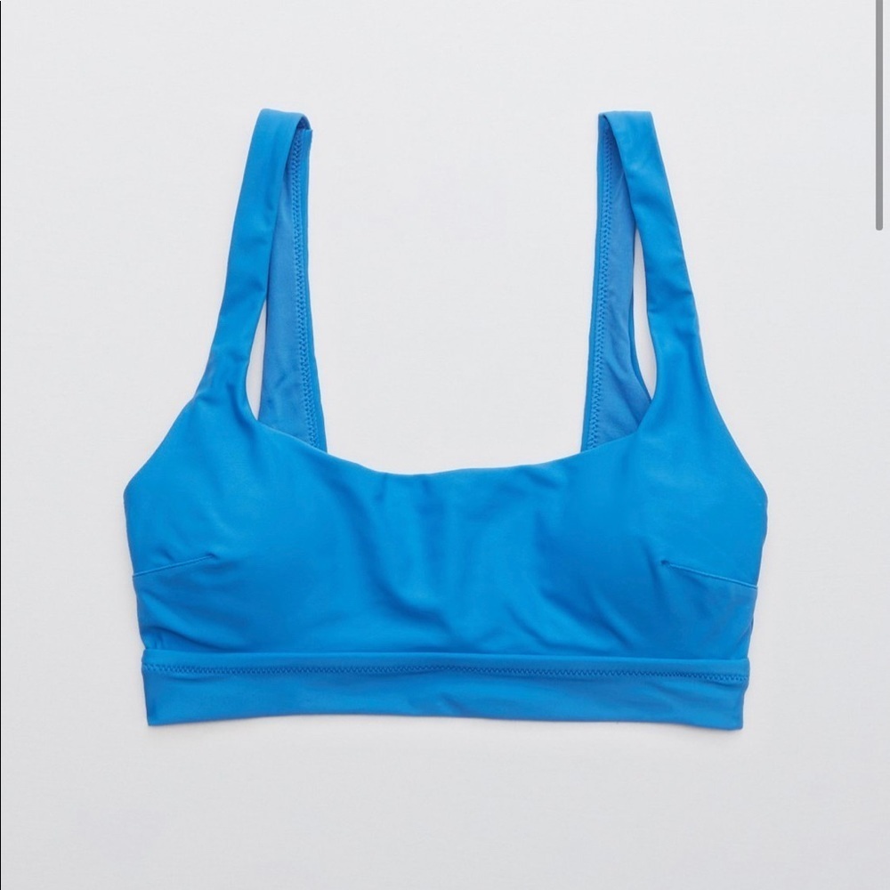 Aerie Banded Wide Scoop Blue Bikini Top NWT